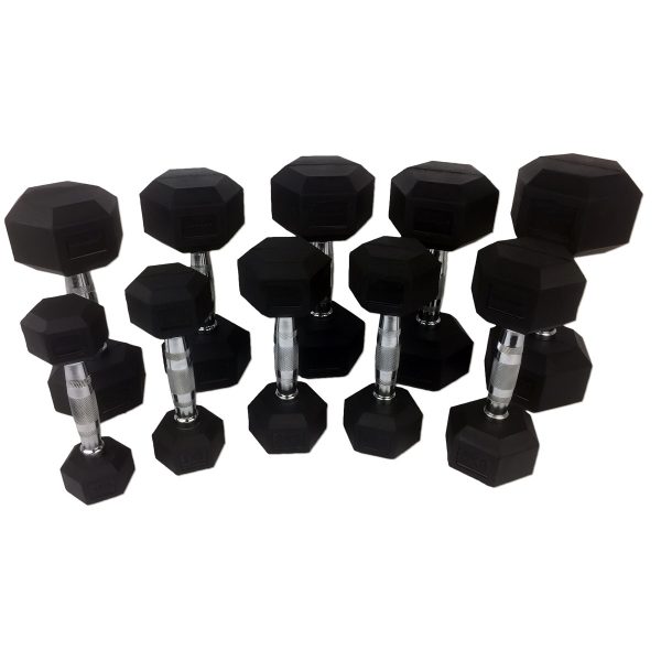 Rubber Hex Dumbbell Sets Horizontal Rack
